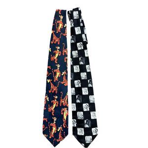 Lot of 2 Ties Vintage Disney Winnie The Pooh 90s 100% Polyester Tigger Eeyore